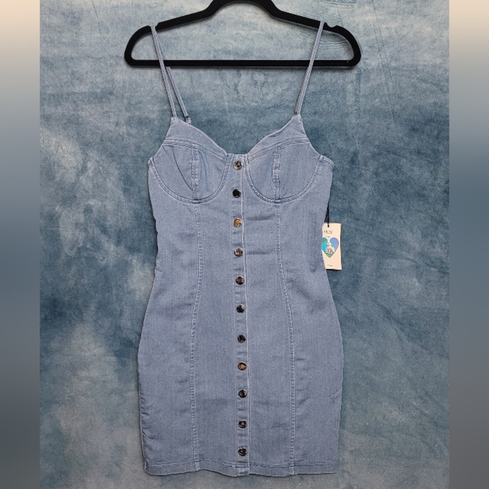 Stretch Blue Denim Button-Down Dress